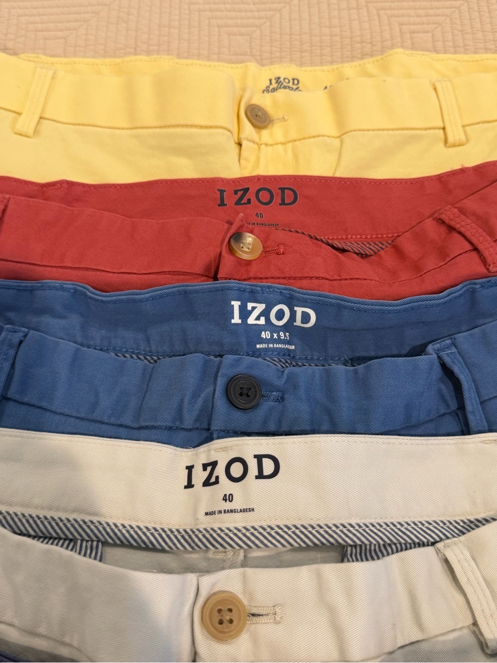 Izod Chino Shorts Stack — Yellow, Red, Blue, White - Picture 2 of 8